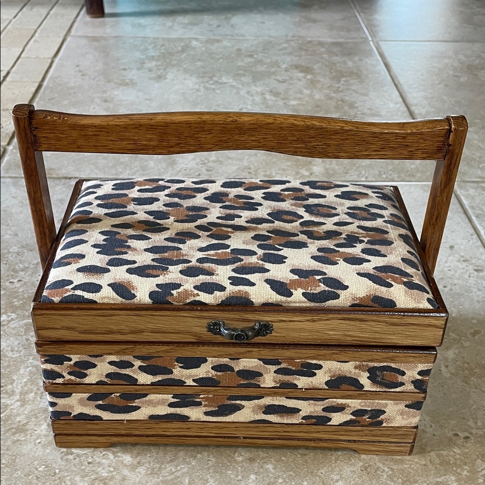 Elegant Wooden Sewing/ JewelryBox with Red Velvet Lining